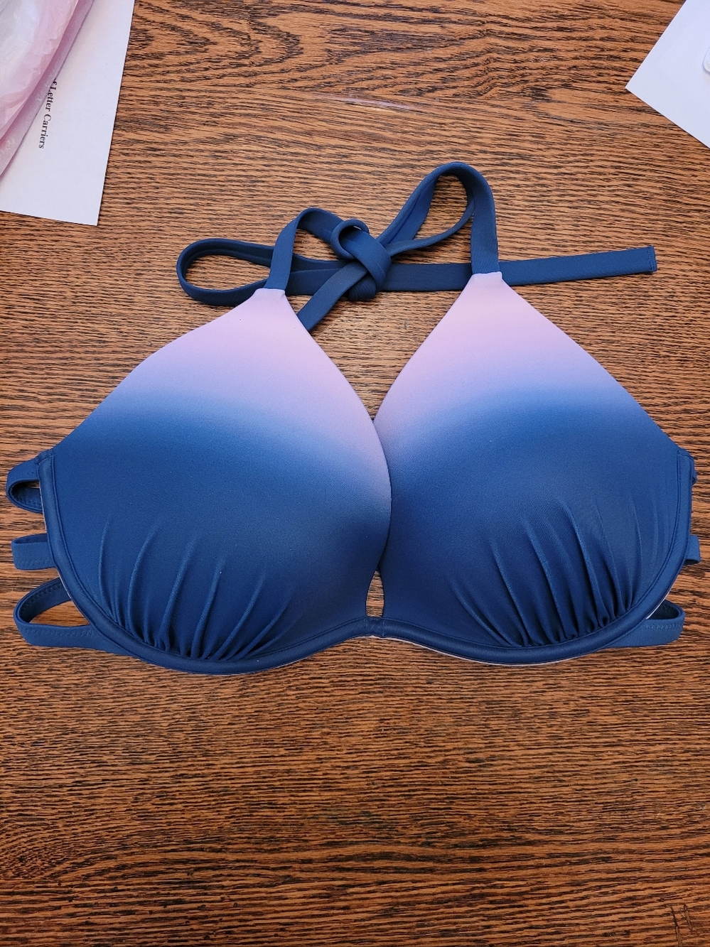 Blue to Light Pink Ombre Halter Bikini Top New With Tags 38D Shade & Shore